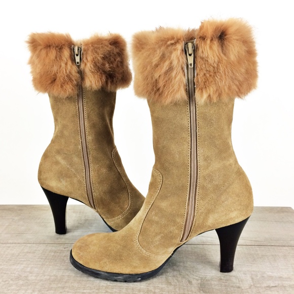 *SOLD* Suede Fur Cuff Zip Boots Sz 8.5 - Picture 4 of 8